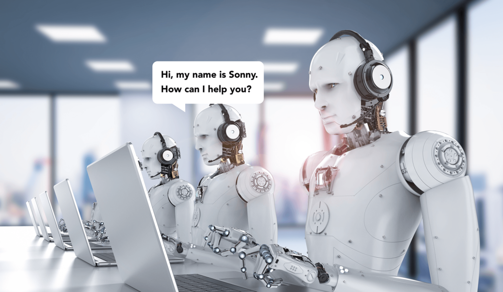 AI ecommerce customer service robot is answering a call