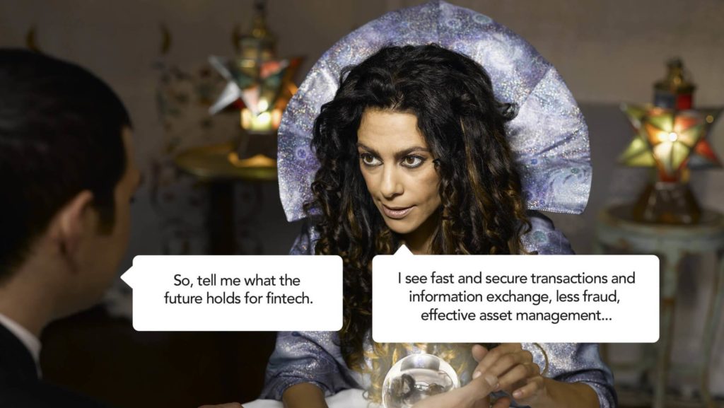 A fortune-teller tells the client about the future of fintech